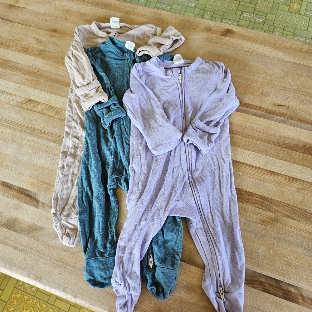 Lot Of 3 Larkspur Baby Bamboo Footies 3-6 Month
